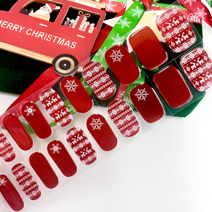 Christmas Red Nordic Reindeer Snowflake Gel Nail Stickers
