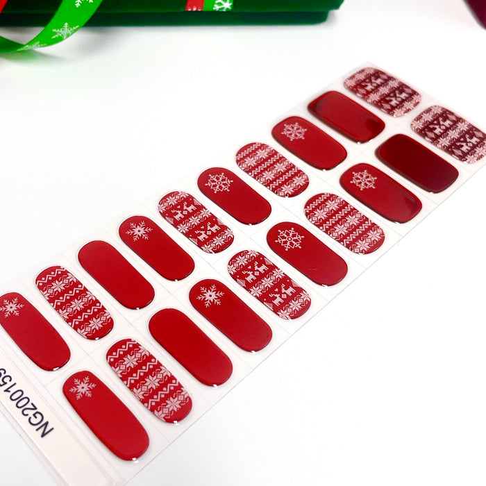 Christmas Red Nordic Reindeer Snowflake Gel Nail Stickers
