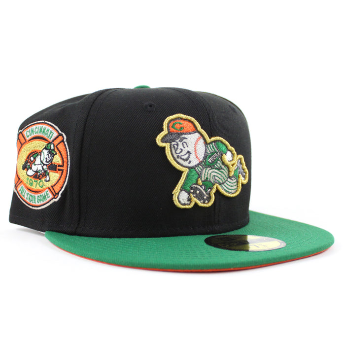 Cincinnati Reds 1970 All Star Game New Era 59Fifty Fitted Hat (GITD Black Green Orange Under Brim)