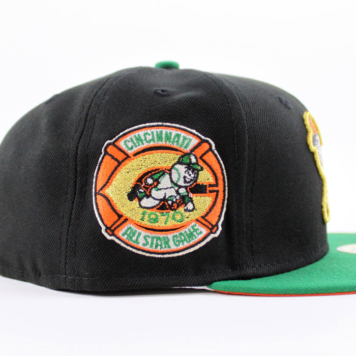 Cincinnati Reds 1970 All Star Game New Era 59Fifty Fitted Hat (GITD Black Green Orange Under Brim)