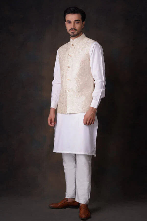 Classic Cream and Gold Embroidered Waistcoat.