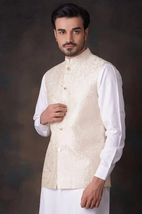 Classic Cream and Gold Embroidered Waistcoat.