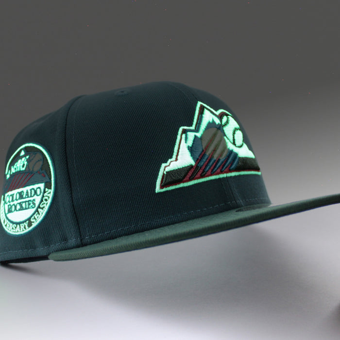 Colorado Rockies 10th Anniversary New Era 59Fifty Fitted Hat (GITD Aqua Pine Green Green Under Brim)