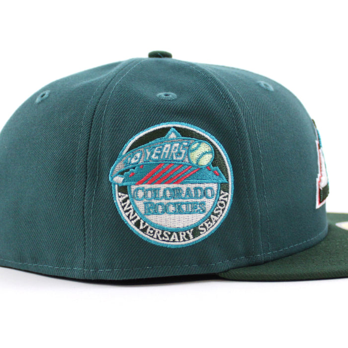 Colorado Rockies 10th Anniversary New Era 59Fifty Fitted Hat (GITD Aqua Pine Green Green Under Brim)