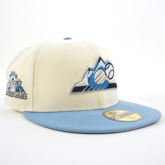 Colorado Rockies 1998 All Star Game New Era 59Fifty Fitted Hat (GITD Chrome White Sky Navy Under Brim)