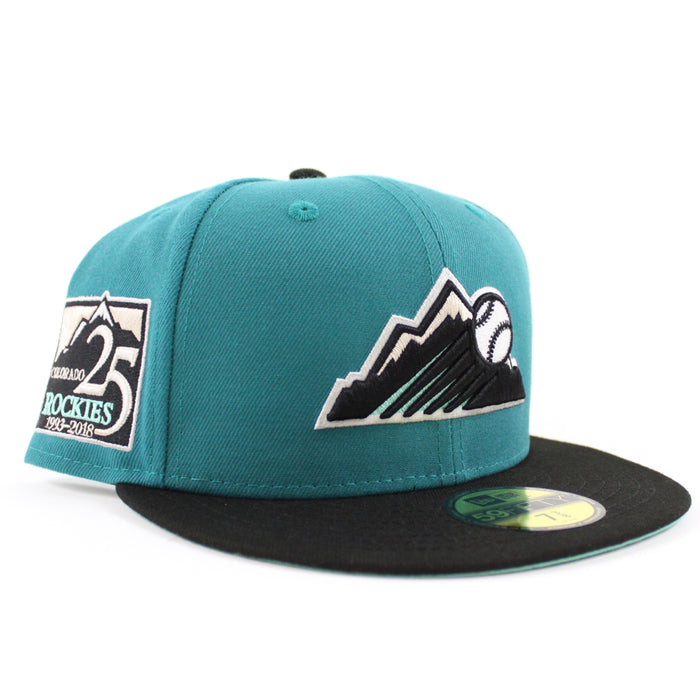 Colorado Rockies 25th Anniversary New Era 59Fifty Fitted Hat (GITD Aqua Black Mint Under Brim)