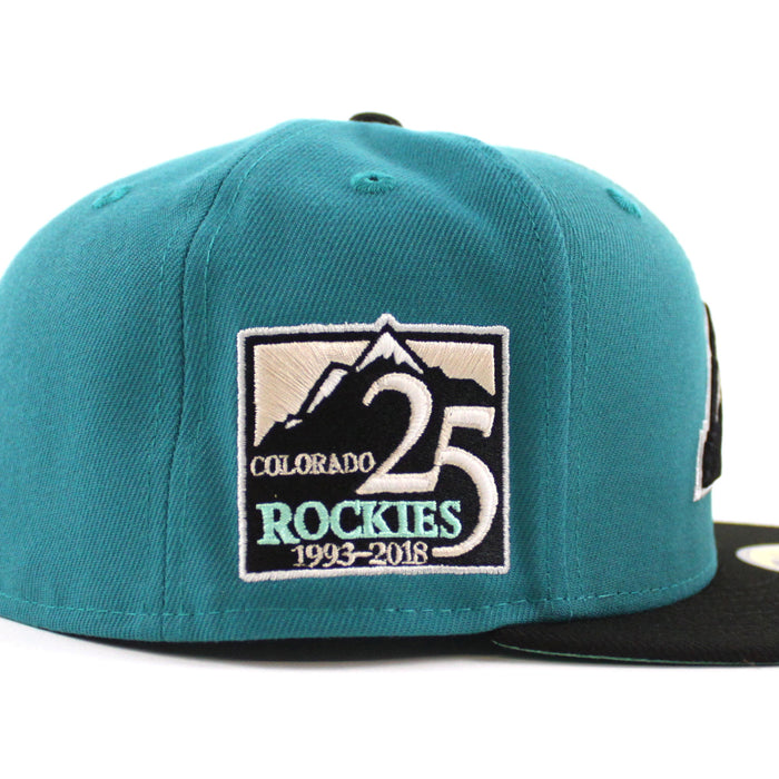 Colorado Rockies 25th Anniversary New Era 59Fifty Fitted Hat (GITD Aqua Black Mint Under Brim)