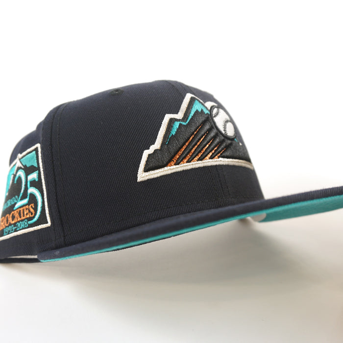 Colorado Rockies 25th Anniversary New Era 59Fifty Fitted Hat (GITD Navy Teal Under Brim)