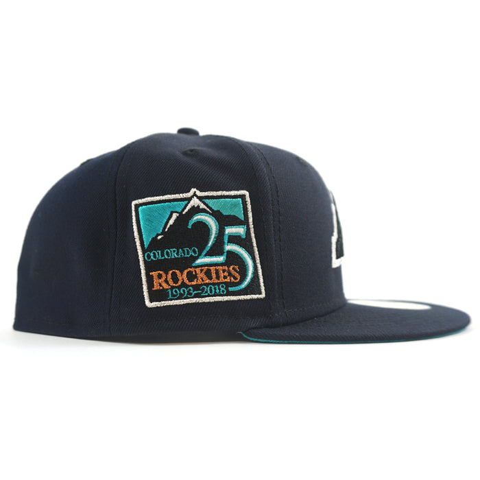 Colorado Rockies 25th Anniversary New Era 59Fifty Fitted Hat (GITD Navy Teal Under Brim)