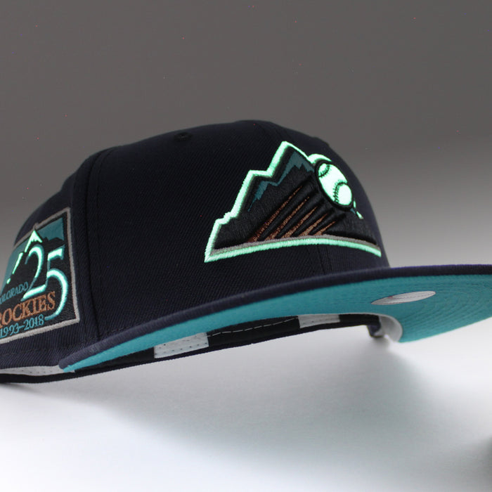Colorado Rockies 25th Anniversary New Era 59Fifty Fitted Hat (GITD Navy Teal Under Brim)