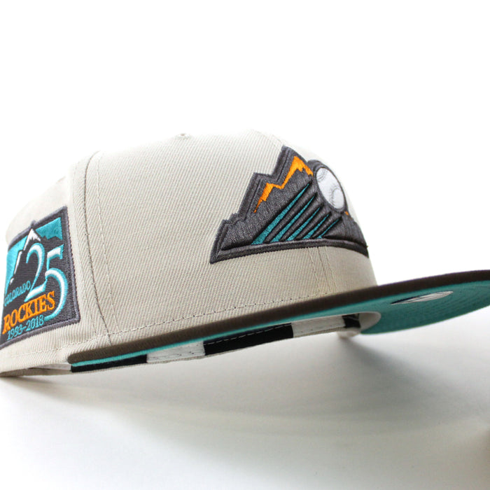 Colorado Rockies 25th Anniversary New Era 59Fifty Fitted Hat (GITD Stone Walnut Teal Under Brim)