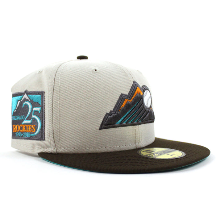 Colorado Rockies 25th Anniversary New Era 59Fifty Fitted Hat (GITD Stone Walnut Teal Under Brim)