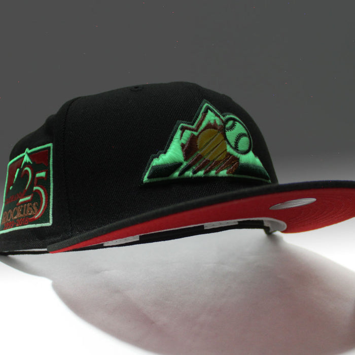 Colorado Rockies 25th Anniversary New Era 59Fifty Fitted Hat (Glow in the Dark Black Green Copper Yellow Red Under Brim)