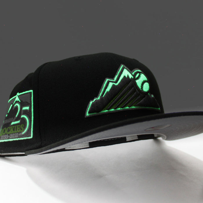 Colorado Rockies 25th Anniversary New Era 59Fifty Fitted Hat (Glow in the Dark Black Lime Grey Under Brim)