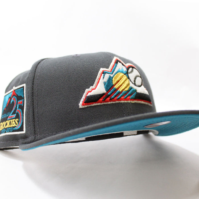 Colorado Rockies 25th Anniversary New Era 59Fifty Fitted Hat (Glow in the Dark Gray Turquoise Under Brim)
