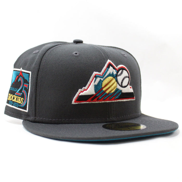 Colorado Rockies 25th Anniversary New Era 59Fifty Fitted Hat (Glow in the Dark Gray Turquoise Under Brim)