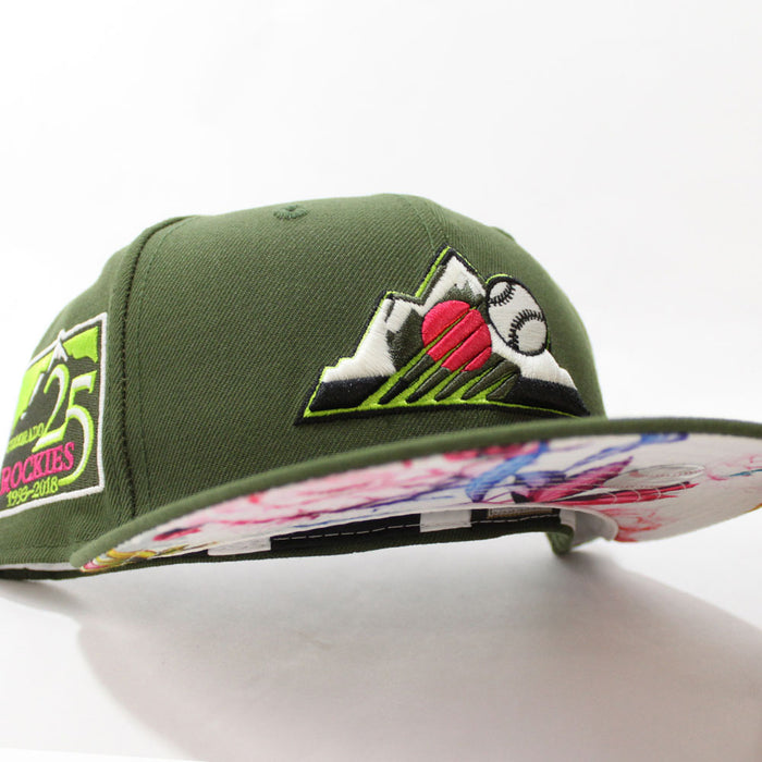 Colorado Rockies 25th Anniversary New Era 59Fifty Fitted Hat (Glow in the Dark Rifle Green Floral Under Brim)