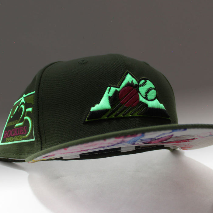Colorado Rockies 25th Anniversary New Era 59Fifty Fitted Hat (Glow in the Dark Rifle Green Floral Under Brim)