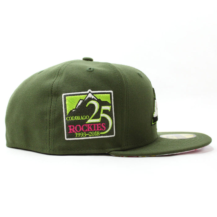 Colorado Rockies 25th Anniversary New Era 59Fifty Fitted Hat (Glow in the Dark Rifle Green Floral Under Brim)