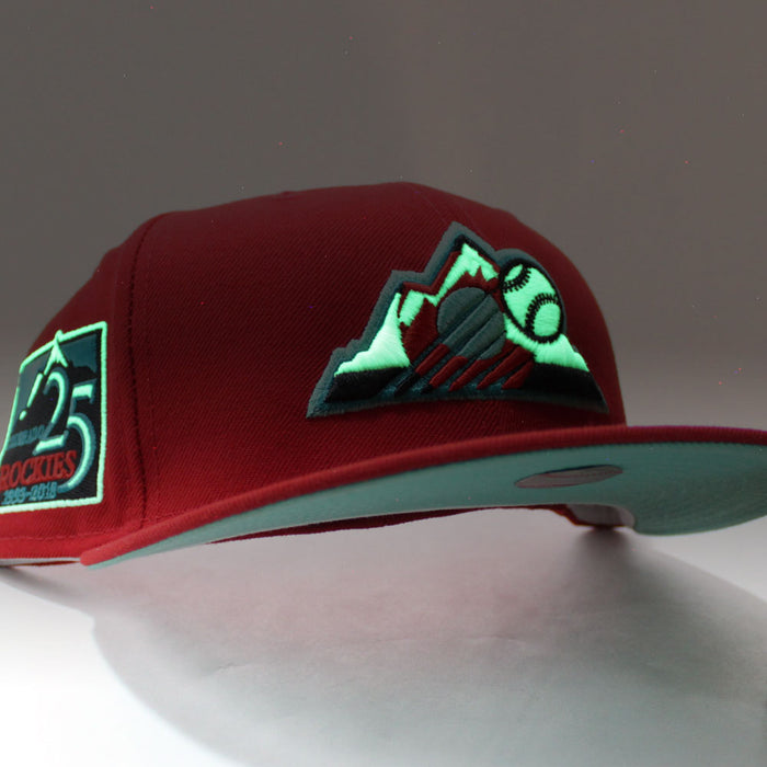 Colorado Rockies 25TH Anniversary New Era 59Fifty Fitted Hat (Red Glow in the Dark Mint Under Brim)