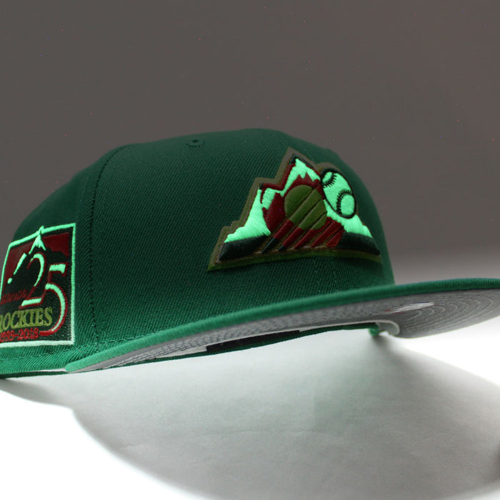 Colorado Rockies 25TH Anniversary New Era 59Fifty Fitted Hat V2 (Glow in the Dark MTN DEW Kelly REFLECTIVE 3M Under Brim)