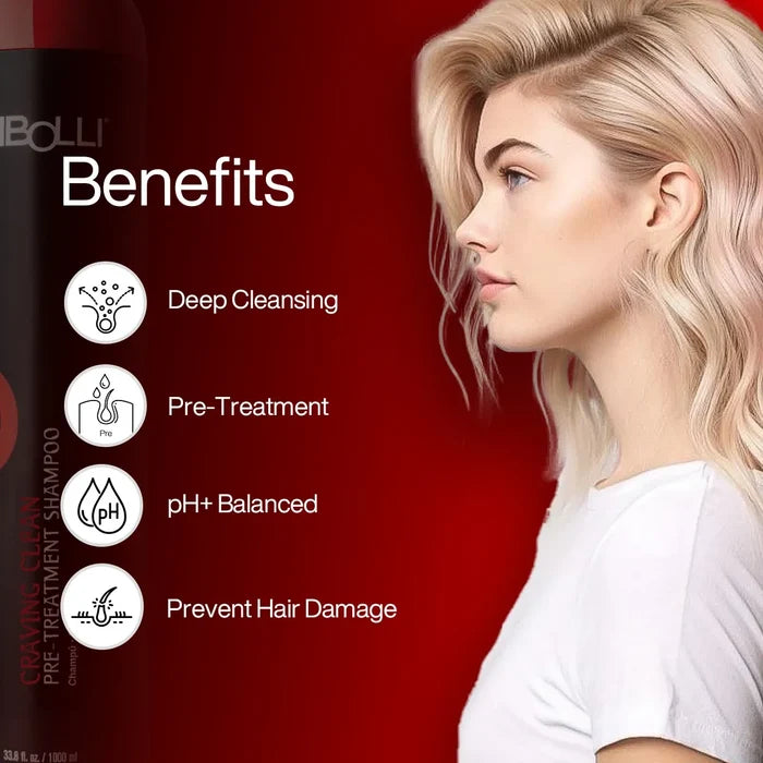 Blonde model, Tibolli Craving Clean Pre-Treatment Shampoo: deep cleansing, pre-treatment, pH+ balanced, prevents hair damage