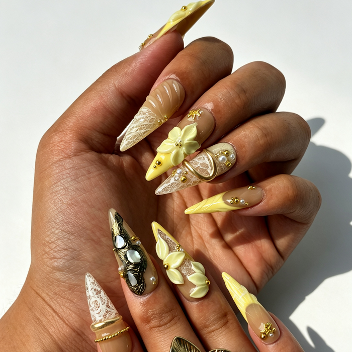 Sheer nude‑cream gradient long stiletto reusable false nails office minimalist style