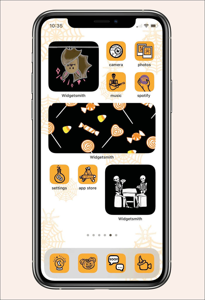 halloween inspired ios icon pack with black white and orange spooky themed widgets and apps
