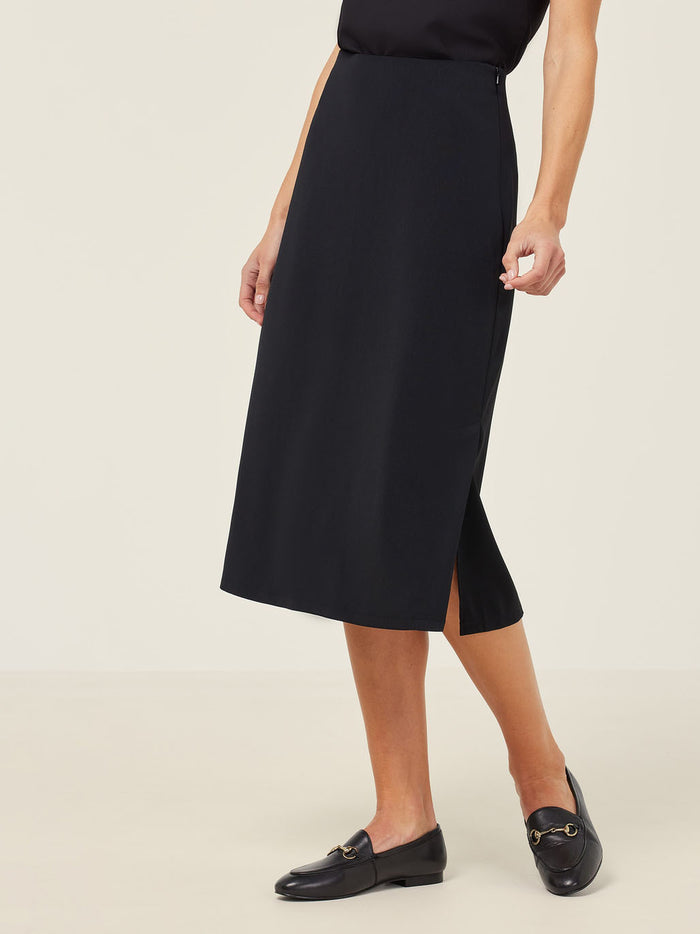 Crepe Stretch Midi Length A-Line Skirt | CAT2RV