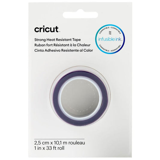 Cricut - Strong Heat Resistant Tape - 1"X33'. With an extra-strength adhesive, Cricut Strong Heat Resistant Tape holds your designs on uneven, unusual, or curved surfaces during the heat transfer process. Available at Embellish Away located in Bowmanville Ontario Canada.
