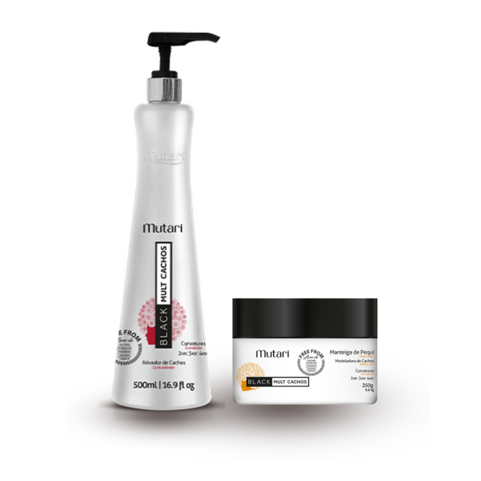 Curly hair line / Pequi Butter 250g / 8.8oz + Curly Activator 500ml / 17oz - 2 Steps SET - Modeled, disciplined curls, controlled volume and reduced frizz.