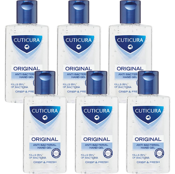 Cuticura Original Anti Bacterial Hand Gel 100ml, Multipack of 6 | Quick Drying | Kills 99.9% Bacteria with Anti Viral Action| Personal & Commercial Use | Prevent the Spread of Germs