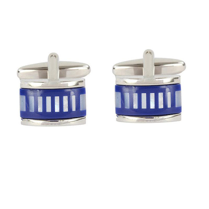 Dalaco blue and silver striped mother of pearl cufflinks with rectangular design