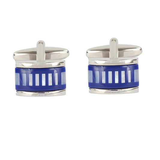 Dalaco blue and silver striped mother of pearl cufflinks with rectangular design