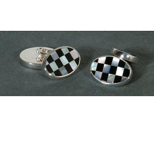 Dalaco sterling silver mother of pearl and onyx cufflinks with checkered oval design