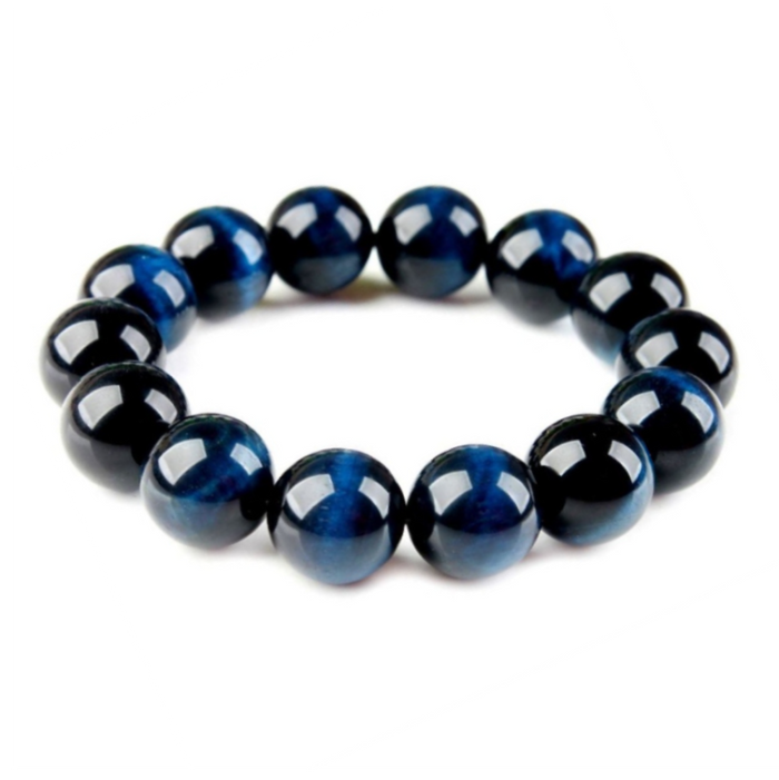 Dark blue tiger eye bead bracelet with silver pave spacer, 10mm beads, elasticated design.