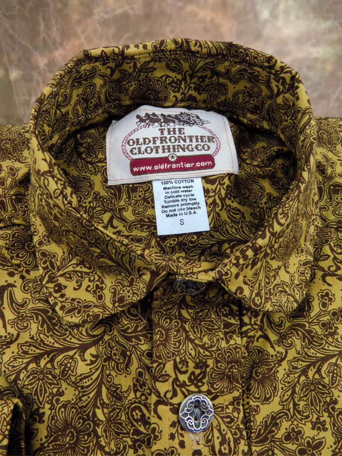 Dark Tan Floral Print Men's Victorian Shirt
