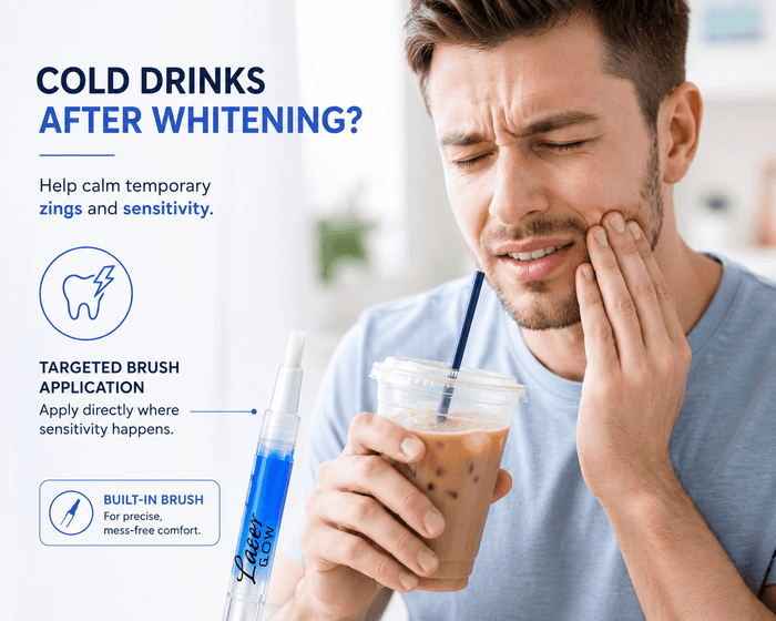 Model using desensitizing gel pen after teeth whitening