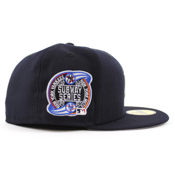 Dice New York Yankees 2000 World Series Patch New Era Fitted 59Fifty Hat (GITD Subway Series Navy Gray Under Brim)