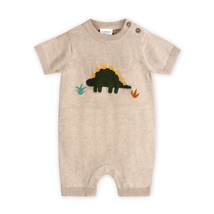 Dino Applique Baby Knit Romper (Organic Cotton)