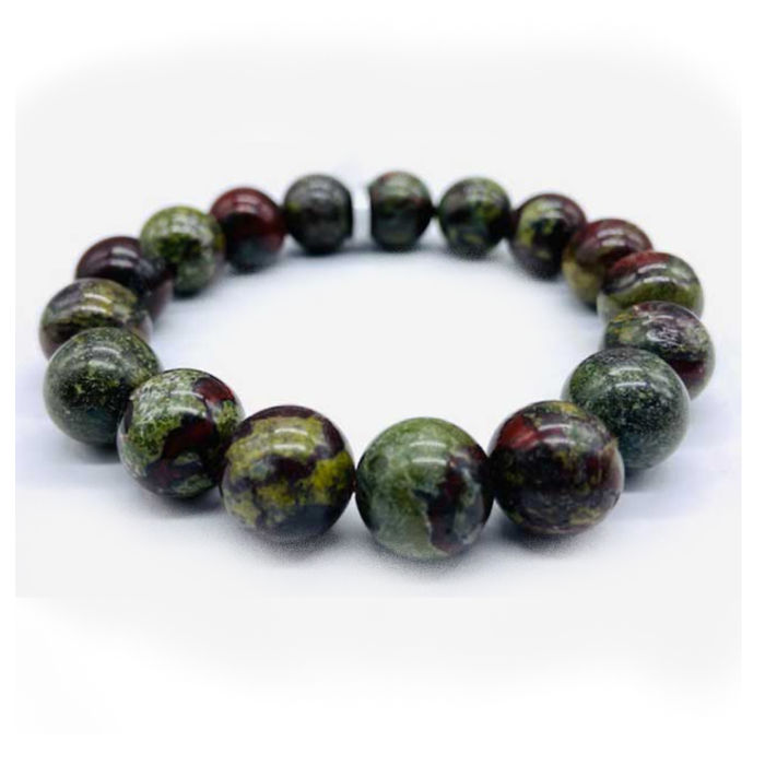 10mm bloodstone chalcedony bead bracelet with gold-plated silver, handcrafted in Melbourne.