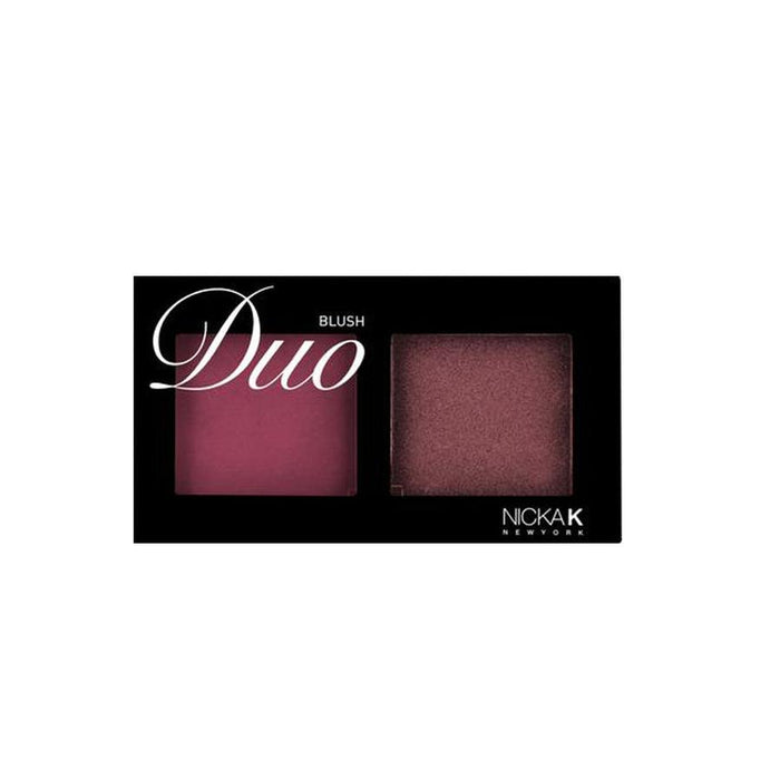 NICKA K duo blush palette with two shades of pink and mauve makeup blush in sleek black case
