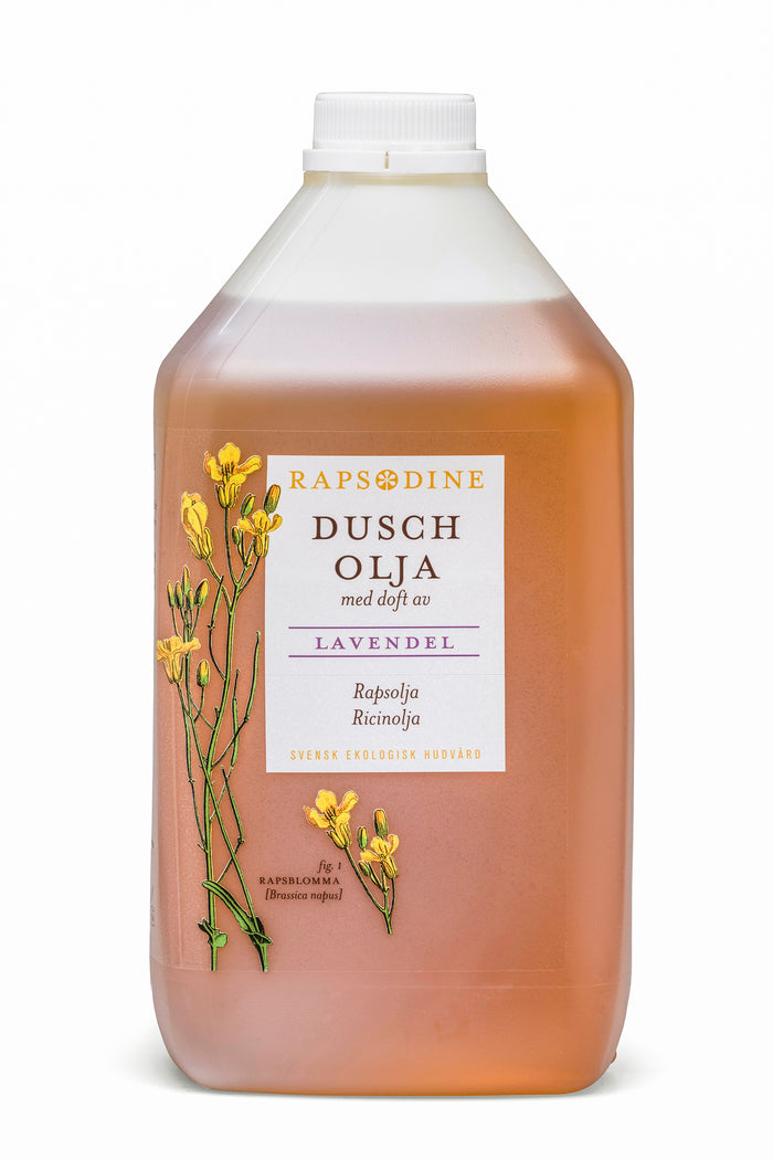 Svensk, ekologisk och vegansk duscholja, 2,5 liter refill från Rapsodine
