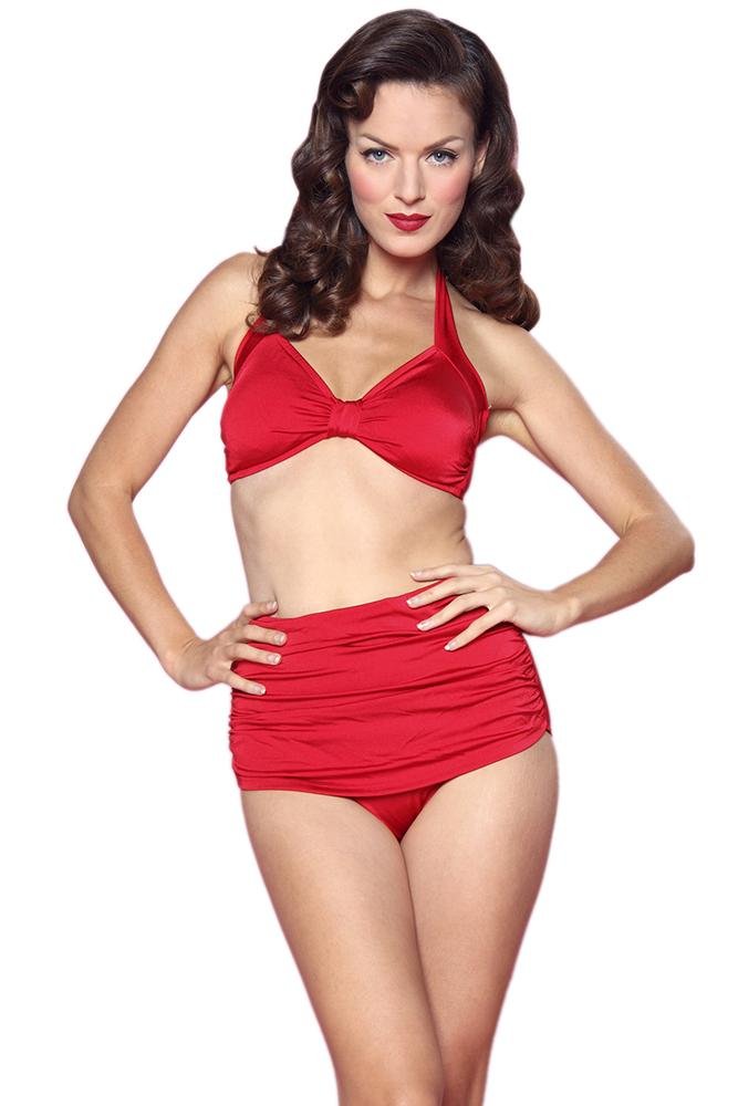 Esther Williams Retro High Waisted Solid Two-Piece Swimsuit Bottom E09001P - RED - Destination PSP