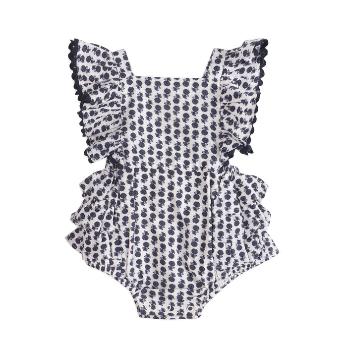 Everly Blue Floral Baby Romper Front (Organic)