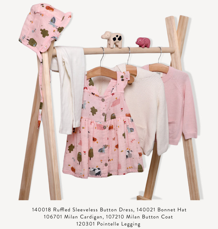 Organic Farm Ruffled Sleeveless Button Front Dress for Baby Girls