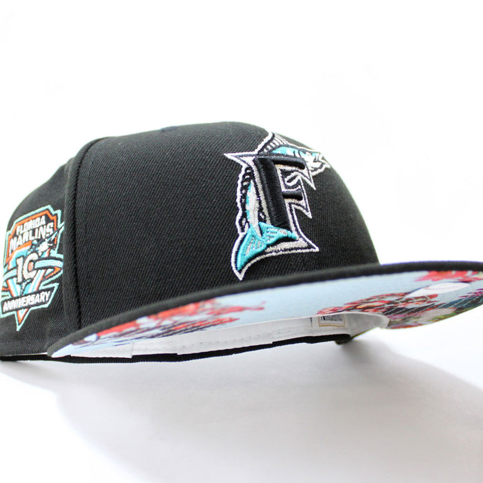 Florida Marlins 10TH Anniversary New Era 59Fifty Fitted Hat (Black Floral Under brim)