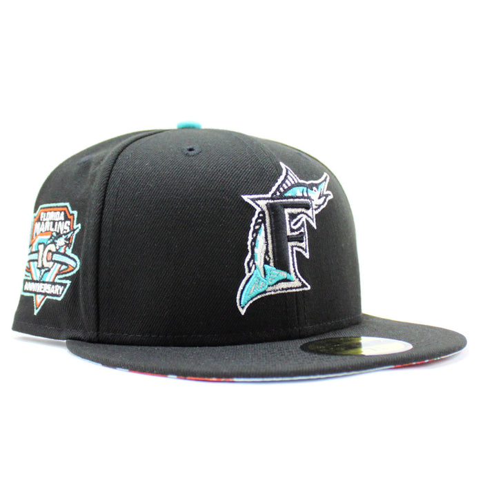Florida Marlins 10TH Anniversary New Era 59Fifty Fitted Hat (Black Floral Under brim)