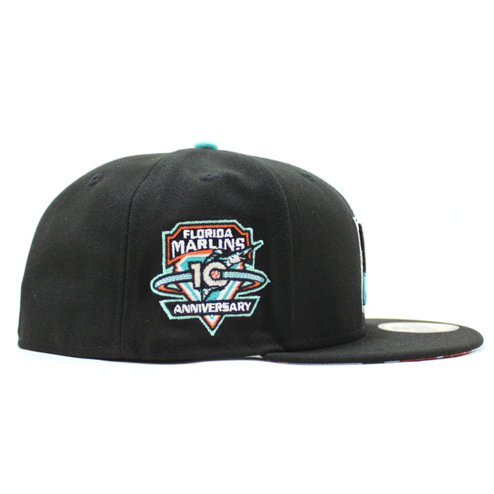 Florida Marlins 10TH Anniversary New Era 59Fifty Fitted Hat (Black Floral Under brim)