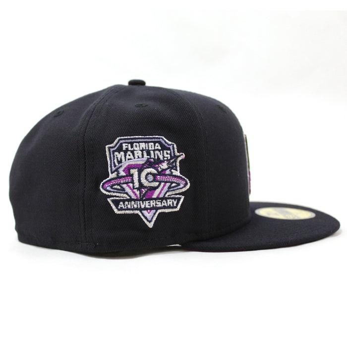 Florida Marlins 10th Anniversary New Era 59Fifty Fitted Hat (GITD Navy Grape Under brim)
